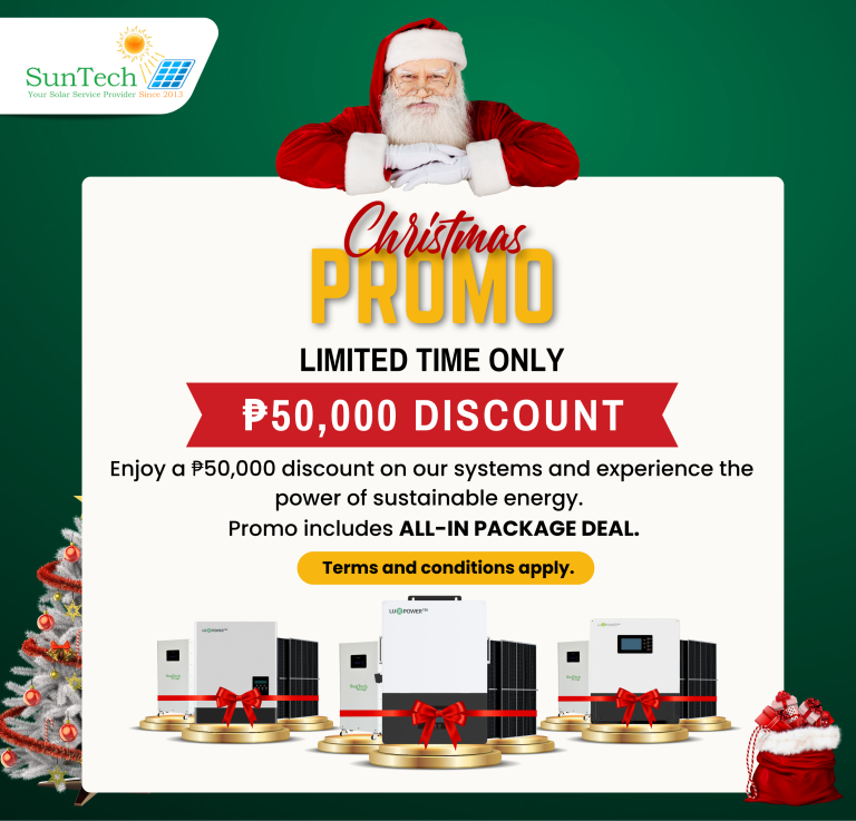 Cebu-based solar power Suntech Power is having a special Christmas promo. Get P50,000 discount on your solar system now for a limited time only.